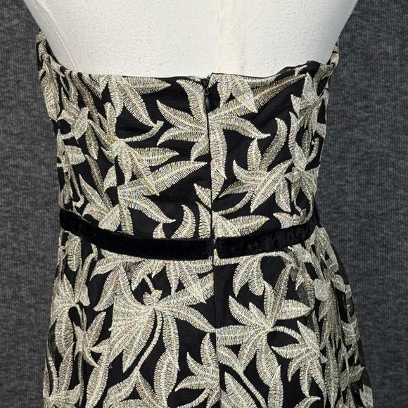 Sam Edelman Strapless Platinum Leafy Embroidery Mermaid Midi Dress Black Size 8 - Picture 7 of 12